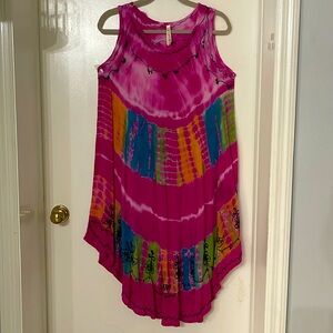 STYLE WORKS COVER UP DRESS ONE SIZE PINK STRETCH LIKE EMBROIDERED FLARE SKIRT